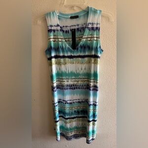 NWT Nally & Millie Women's Tie Dye Sleeveless Midi Dress XSmall VNeck Blue Green